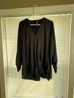 Melissa McCarthy Black V-Neck Draped Blouse